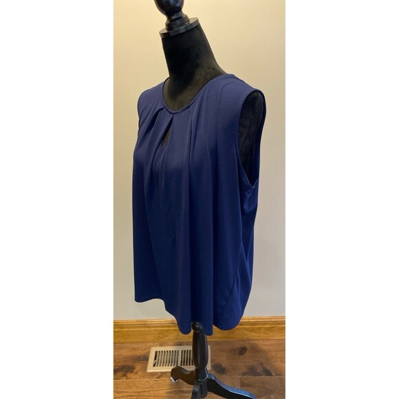 Kasper Womens Blouse Sleeveless Top Navy Size XL + Stretch Keyhole Pleated Frnt - Picture 4 of 10